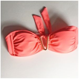 Hot coral bandeau bikini top